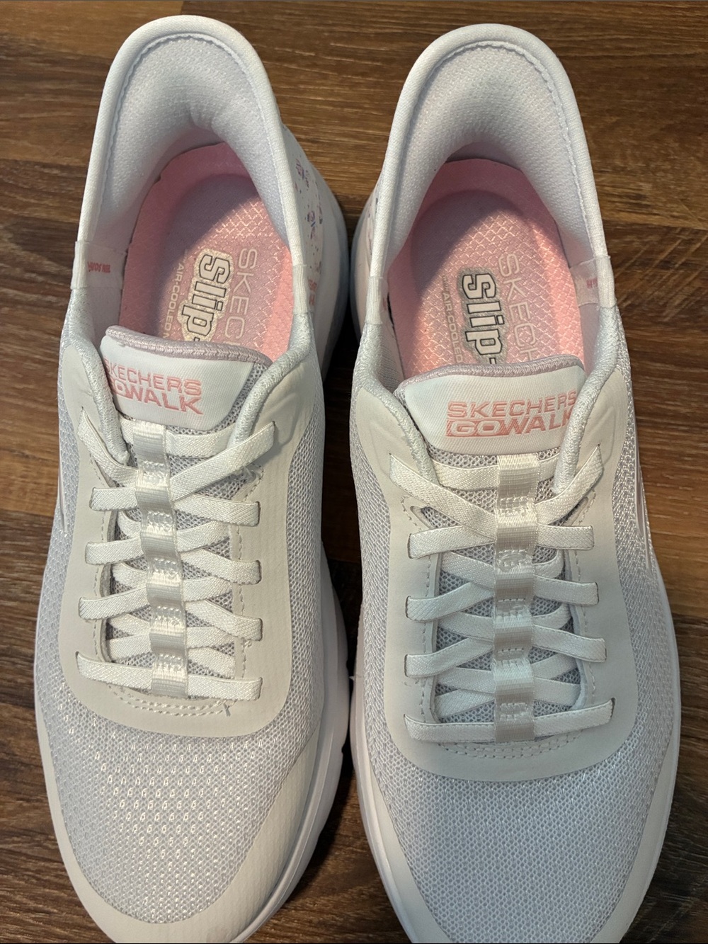 Skechers Women's GOwalk Lace-Up Sneakers in White with Pink - Picture 3 of 7